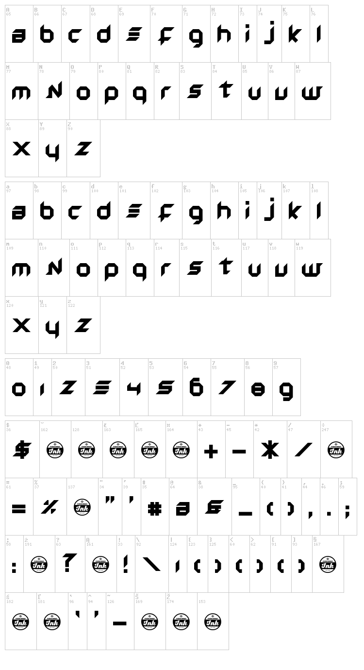 Dirty Princess font map